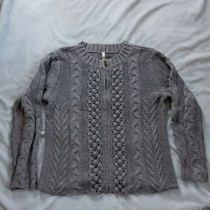 Leo & Nicole M Charcoal Grey Zip Front Cardigan Sweater